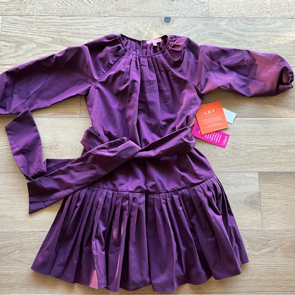 LDT Purple Pleated Long-Sleeve Women’s Dress